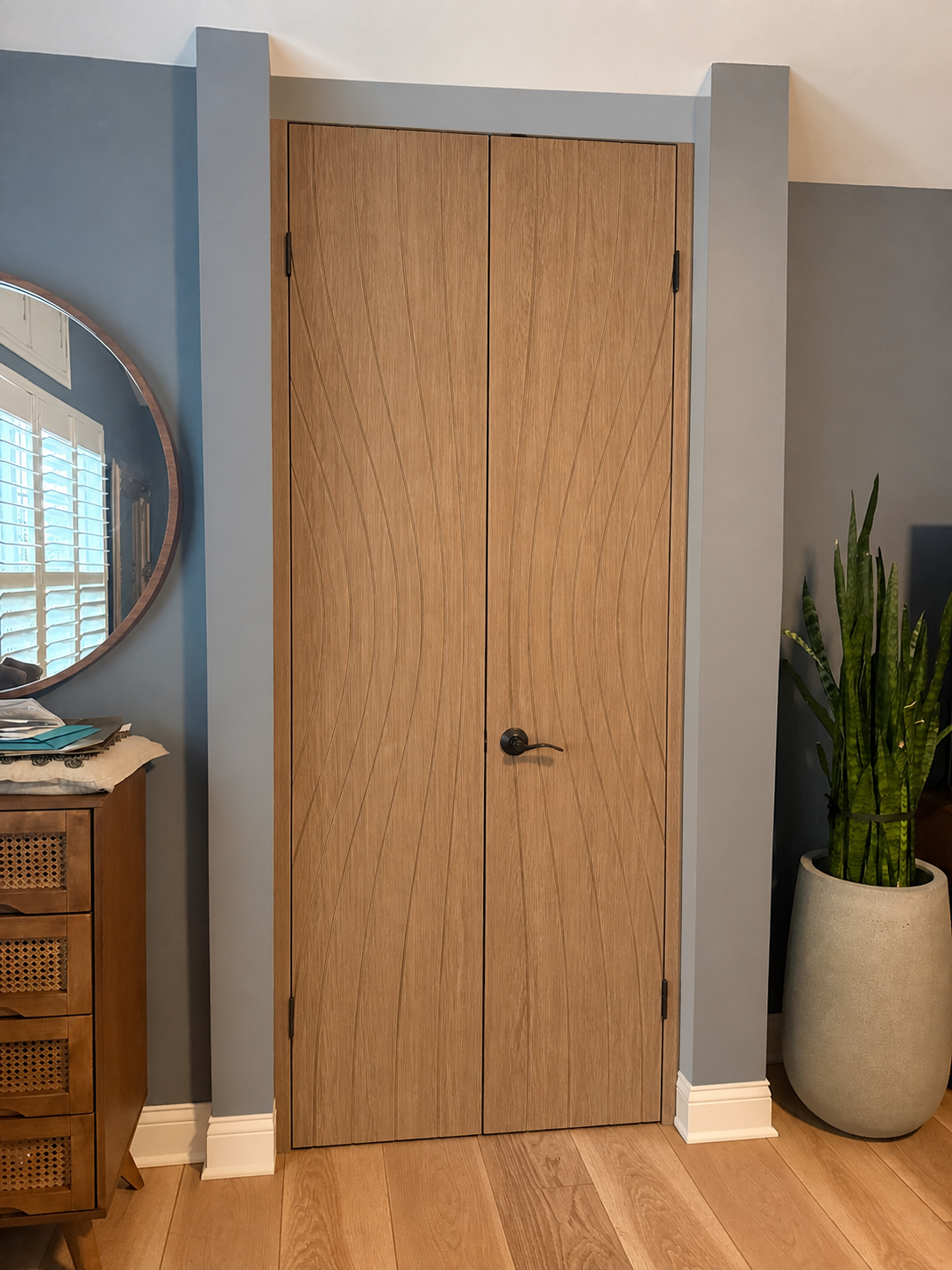 White Oak French Pair - Wave custom door installed in the proposed opening